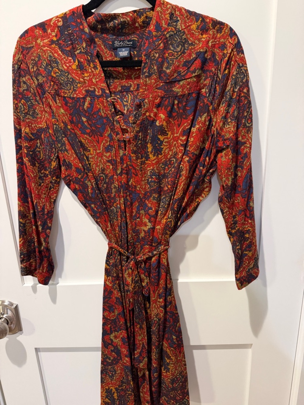 Vintage Lucky Brand Red and Navy Paisley Printed Dress